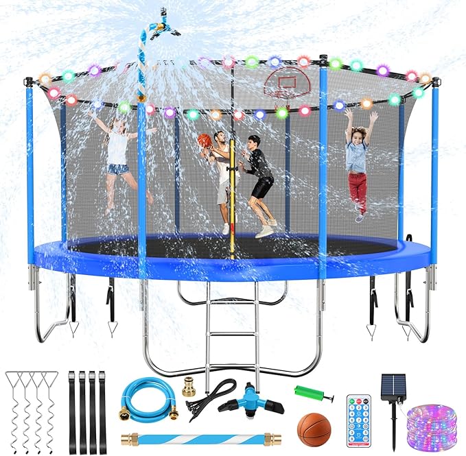 Upgraded 16FT 15FT 14FT 12FT 10FT 8FT Trampoline Outdoor with Basketball Hoop and Net, Capacity for 4-6 Kids and Adults