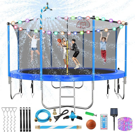 Upgraded 16FT 15FT 14FT 12FT 10FT 8FT Trampoline Outdoor with Basketball Hoop and Net, Capacity for 4-6 Kids and Adults