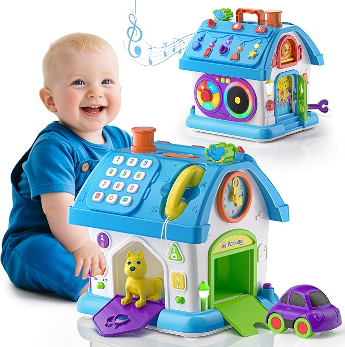 Montessori Toy for 1 Year Old Boy Gifts, Musical Baby Toy 9-12-18 Month, Bilingual Educational Toddler Toys Age 1-2, First Birthday Gift for 1 Year Old Boy (Blue)