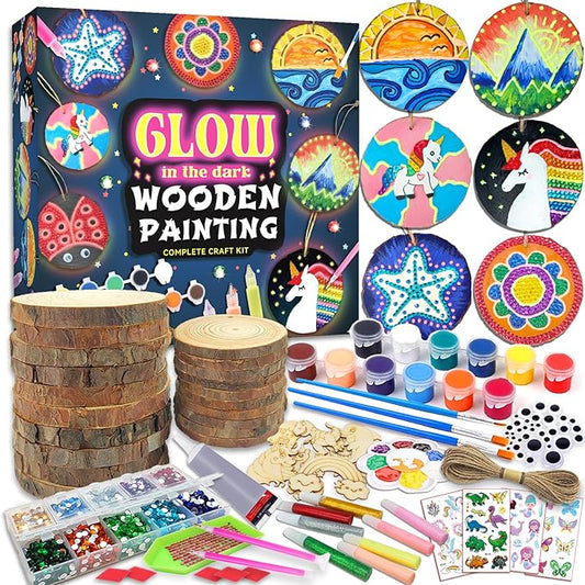 klmars Kids Wooden Painting Kit-Glow in The Dark-Arts & Crafts Gifts for Boys Girls Ages 5-12-Craft Activities Kits - Creative Art Toys for 5, 6, 7, 8, 9, 10, 11 & 12 Year Old Kids