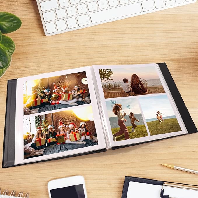 Photo Album Self Adhesive Pages for 4x6 5x7 8x10 Pictures Scrapbook Magnetic Photo Albums with Sticky Pages Books with A Metallic Pen for Baby Wedding Family 11x10.6 Black 40 Pages