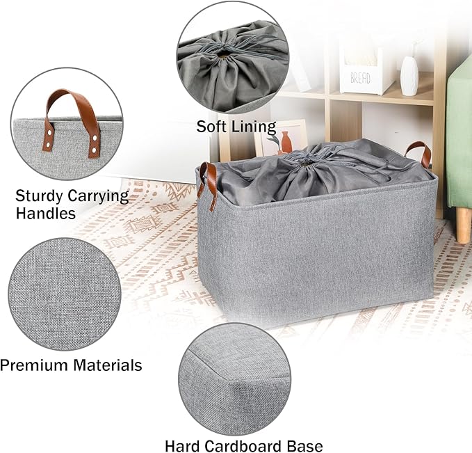 DULLEMELO Large Grey Storage Baskets 70L Oversized Dog Toy Bin Basket, Collapsible 22" X 15" X 13" Extra Large Fabric Baskets for Storage Clothes, Toys, Blankets Organizers (Grey)