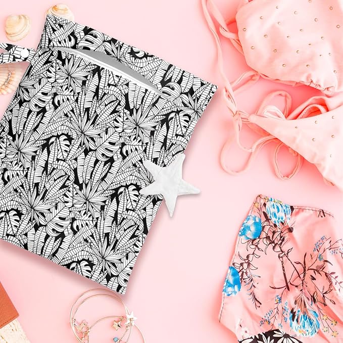 Wet Bag, Wet Dry Bag, Wet Bag for Swimsuit, Travel, Beach, Pool, Diapers, Dirty Yoga Gym Clothes, Makeup Bag, Waterproof Tropical Palm Leaves Decor Jungle Palm Leaf Favors