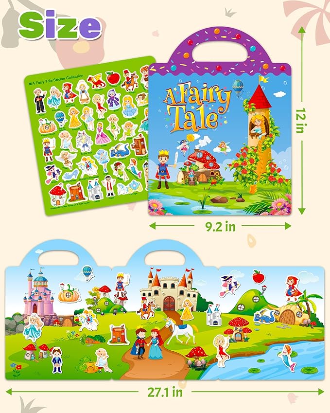 Benresive Reusable Sticker Book for Toddlers 2-4 Years, Fun Travel Stickers for Kids, Waterproof Sticker Books for Toddlers 1-3, Crafts Activities for Todddlers 1-3 2-4 3-5 - Fairy