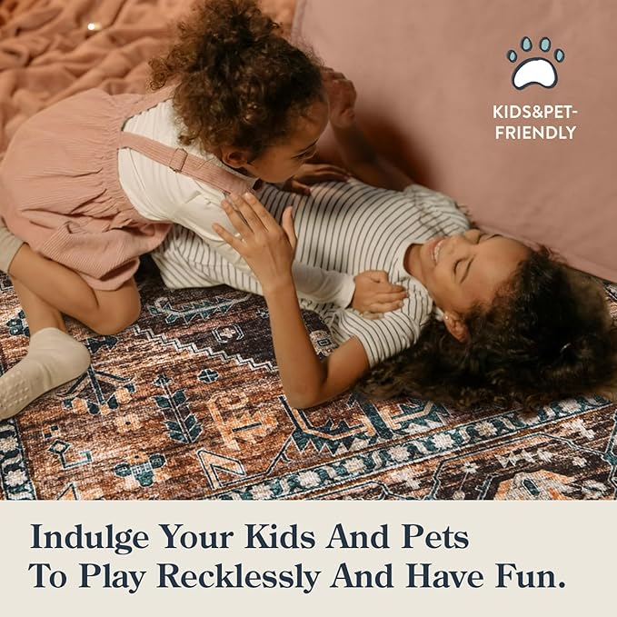 Lahome 2x4 Washable Entryway Runner Rug - Non-Slip Ultra-Thin Stain Resistant Kitchen Rugs, Oriental Print Carpet Runner for Hallway Bedroom Laundry Room