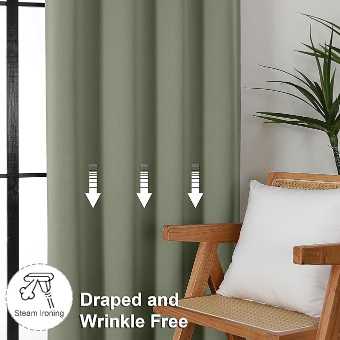 Simplebrand Ava Sage Green Blackout Curtains for Bedroom, 72 Inch Length, 2 Panels Set, Privacy Thermal Insulated Rod Pocket Window Curtains for Patio, French Door, W40 x L72 Inch