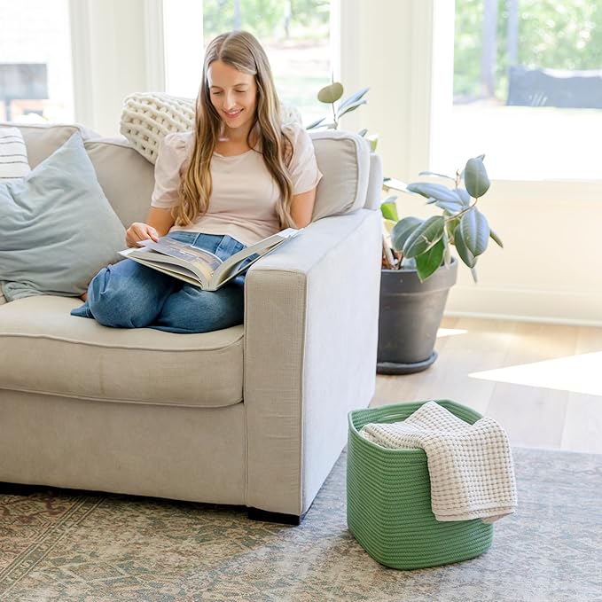 NaturalCozy Storage Cubes 11 Inch Cotton Rope Woven Baskets for Organizing, 3-Pack | Cube Storage Bin | Square Storage Baskets for Shelves Organizer, Classroom, Kids Toy Bins, Closet, Baby Nursery