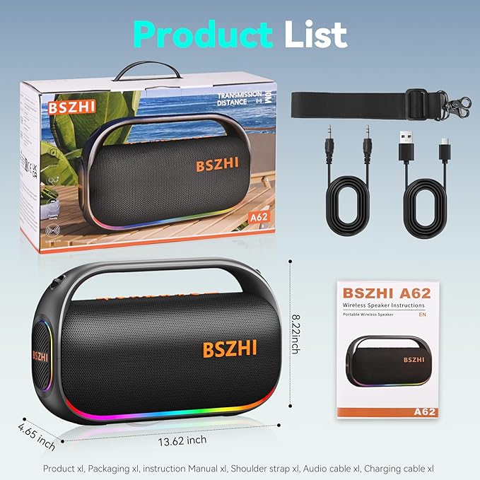 80W(120W Peak) Bluetooth Speaker Loud, Portable IPX6 Waterproof Bluetooth Speakers Wireless TWS for Outdoor, Party, Travel, and Beach Camping with Light, BT5.0, USB/TF Card, AUX