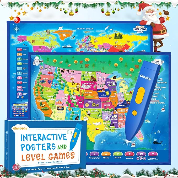 Bilingual Interactive for Kids Talking USA Map World Map for Kids Learning, Geography Toys Games Educational Electronic Map Personalized Gift/Toys for 4 5 6 7 8 9 10 Year Old Girls/Boys