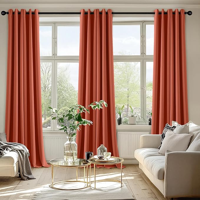 MIULEE Burnt Orange Blackout Curtains for Bedroom Living Room 96 Inches Long 2 Panels, Thermal Insulated Room Darkening Drapes Solid Grommet Top Noise Reduction Terracotta Rust Fall Window Treatments