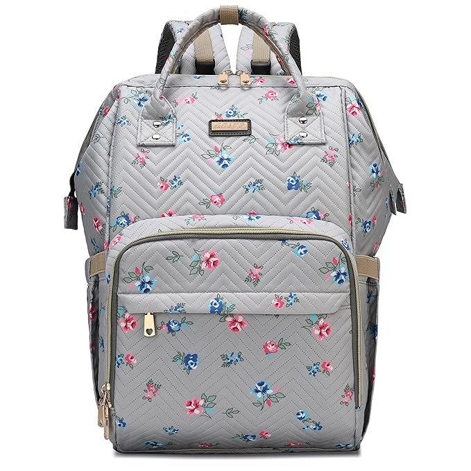 Diaper Bag Backpack for Women, Baby Bags for Girls,Diaper Bag with Changing Pad, and Insulated Pockets-Grey Flowers