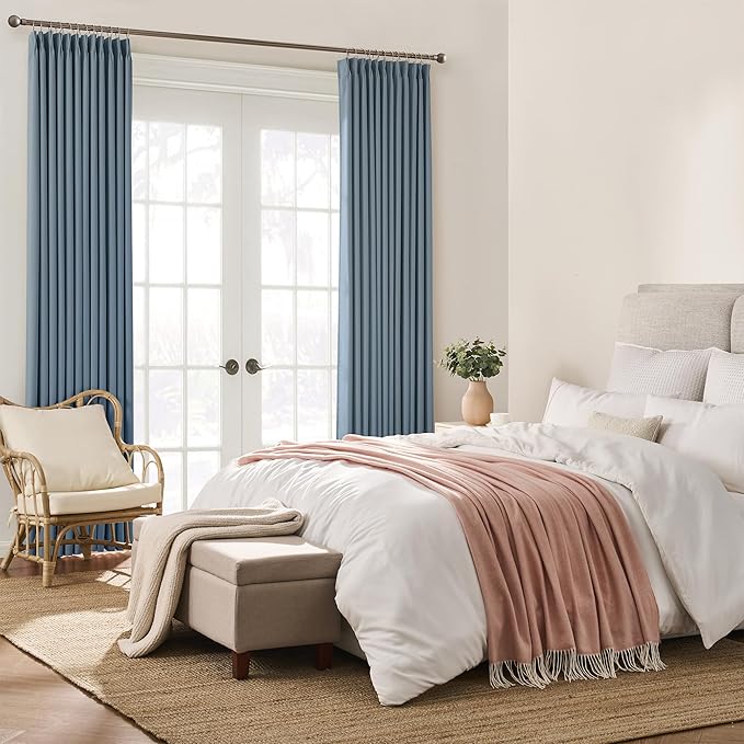 KEQIAOSUOCAI 2 Panels Pinch Pleats Curtains 72 Inches Long, Heat and Full Light Blocking Thermal Insulated Drapes for Nursery Bedroom,Dusty Blue,40" W x 72" L