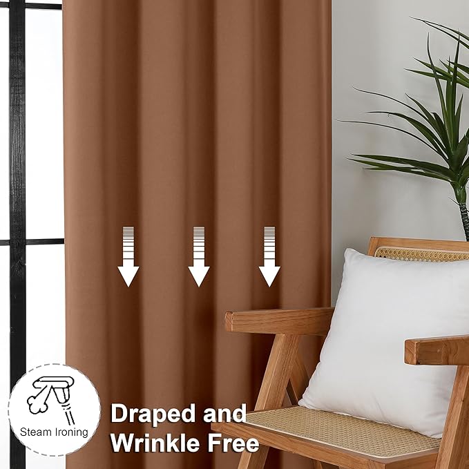 Simplebrand Ava Sun Baked Blackout Curtains for Bedroom 72 Inch Length 2 Panels, Privacy Thermal Insulated Rod Pocket Door Window Curtains for Patio French Door Front Door, W40 x L72 Inch, Sun Baked