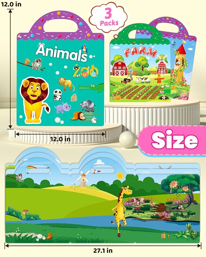 Reusable Sticker Book for Toddlers 2-4 Years, Stickers for Kids, Toddler Sticker Book Ages 1-3, Toddler Craft Activities, Toddlers Travel Toys Ages 2+ Boy Girl Birthday Gifts