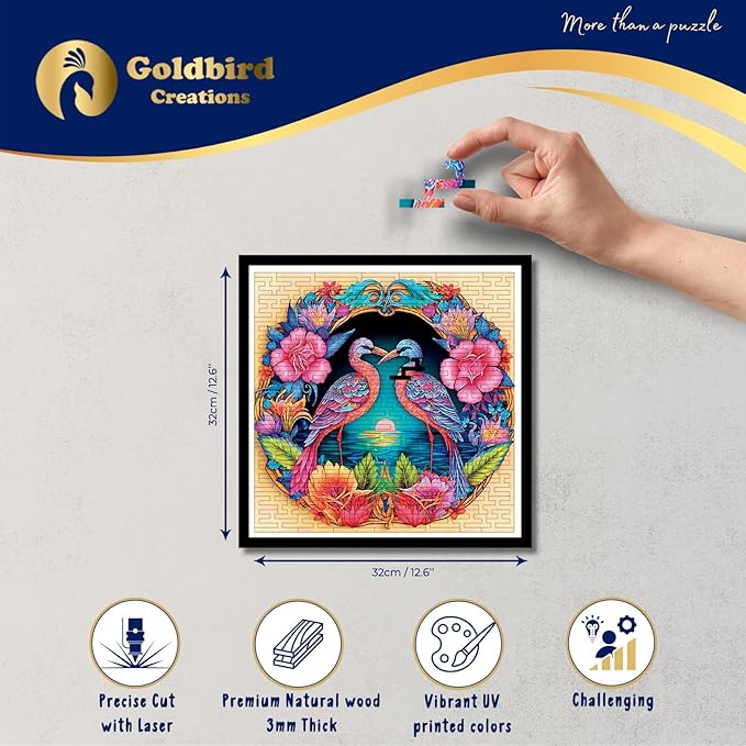 Magnetic Wooden Jigsaw Puzzles with Frame - Wooden Animal Puzzle for Adults 200 Piece - Rompecabezas para Adultos - Living Room Wall Decoration - Original Christmas Birthday Gift (Romantic Birds)