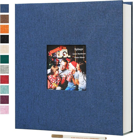 Spbapr Large Photo Album Self Adhesive 4x6 5x7 8x10 10x12 Pictures Magnetic Scrapbook 40 Blank Pages Linen Cover DIY Album with A Metal Pen