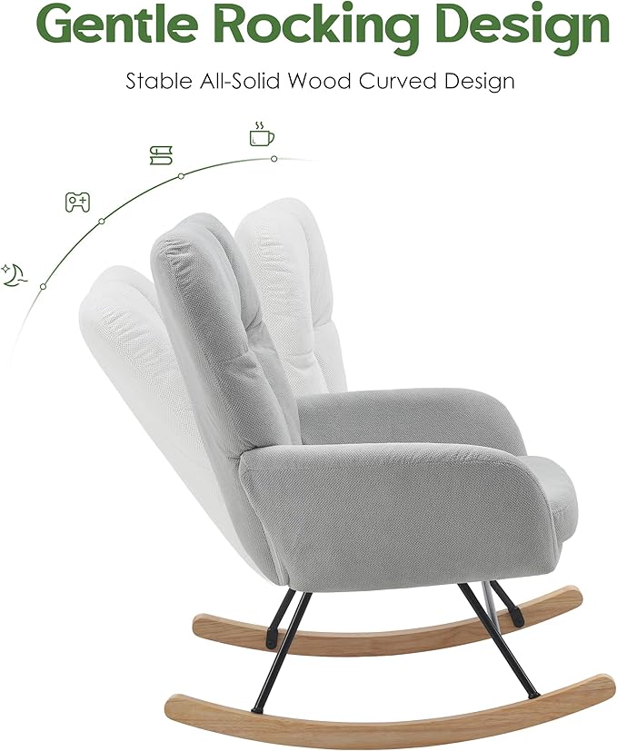 Rocking Chair Nursery, Teddy Baby Nursery Rocking Chairs, Modern Nursing Chair for Breastfeeding, Nursery Rocker for Small Spaces Indoor, Accent Glider Chairs for Living Room, Bedroom, Grey