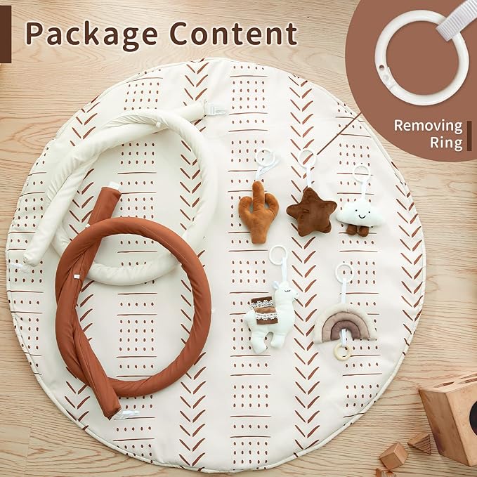Razee Baby Gym Mat Infant Activity Gym Mudcloth Baby Activity Center with Play Mat with 5 Toys for Babies as Shower Use
