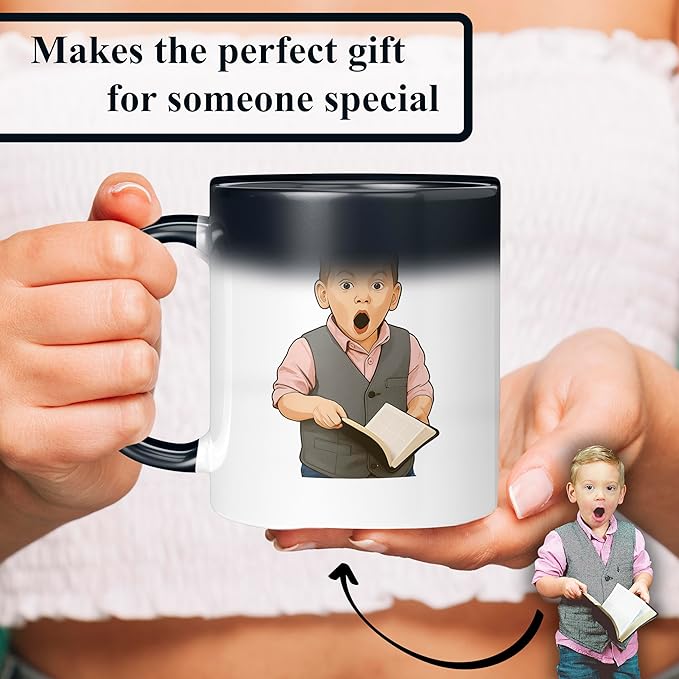 Personalized Coffee Mug, Custom Drawing Portrait Gift, Funny Customized Coffee Gift for Men & Women, Custom Mugs with Pictures, Black - Color Changing 11oz Father's Day Mug