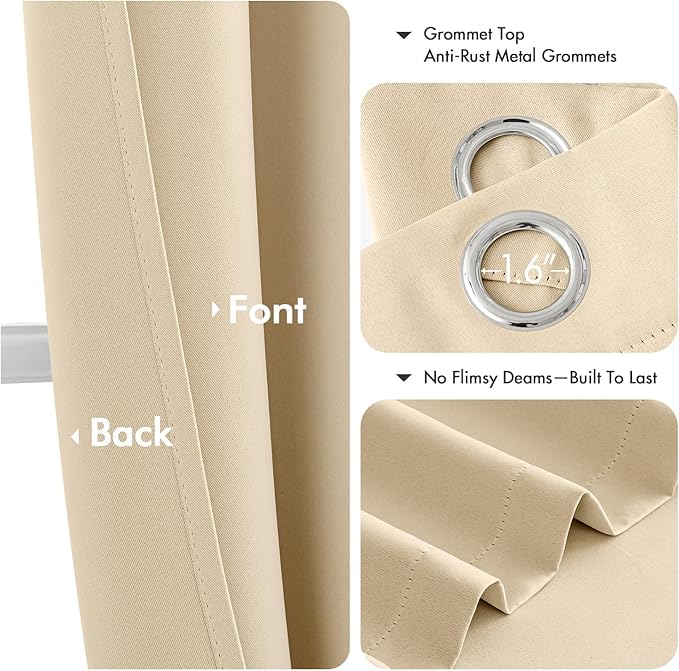 MIULEE Cream Beige Blackout Curtains for Bedroom Living Room 63 Inches Long 2 panels, Thermal Insulated Room Darkening Drapes Solid Grommet Top Noise Reducing Light Blocking Window Curtains 40x63 Inch