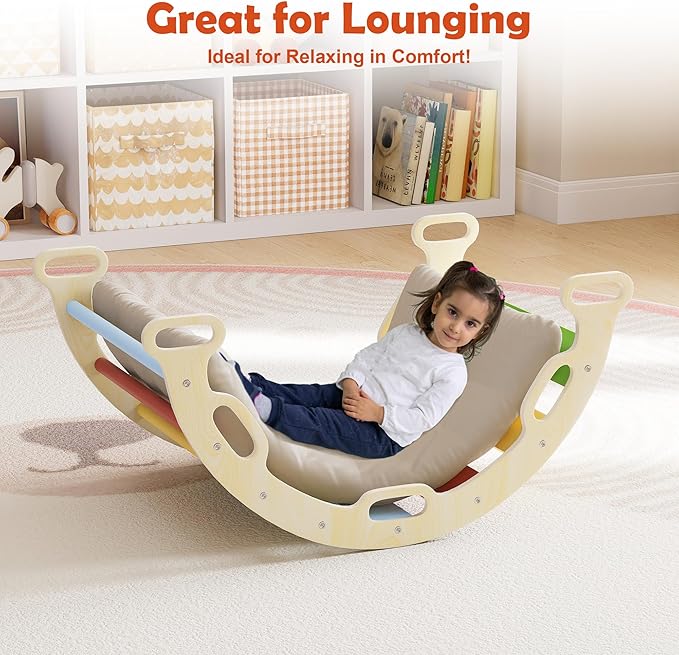 Pikler Triangle Set 7in1 Toddler Climbing Toys Indoor Foldable Baby Climbing Toys Wooden Montessori Climbing Set with Arch, Ramp, Ladder for 1-3 Years, Jungle Gym for Kids