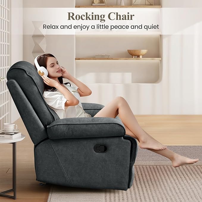 Nursery Rocking Chairs,Velvet Rocker Recliner Nursing Chair,Oversized Nursery Recliner Glider Chair with Extra Wide Footrest for Breastfeeding,Dark Grey