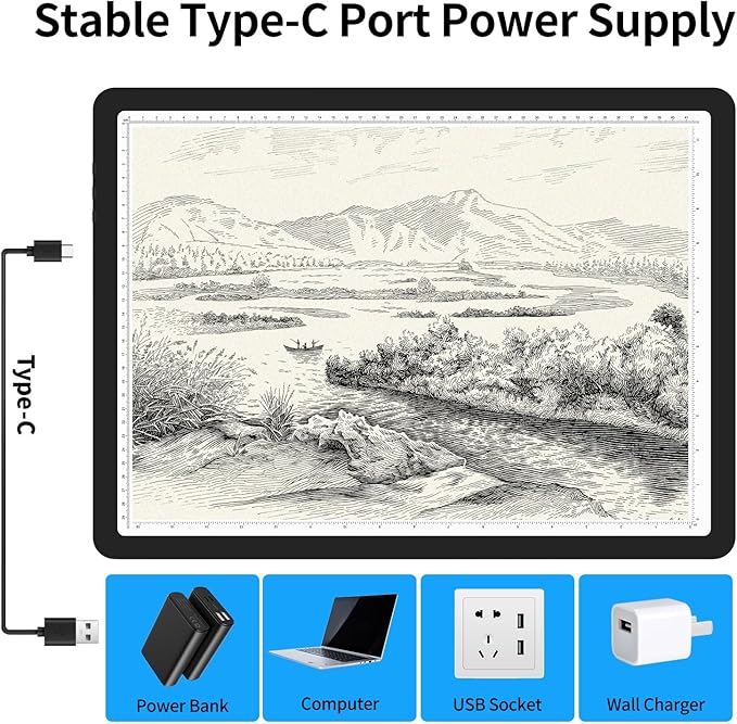 TOHETO A3 Light Board with Bag for Diamond Painting, Super Bright Magnetic Light Pad with Side Buttons, Lightbox for Tracing and Drawing, Corded Light Table for Sketching, Weeding Vinyl (Black)