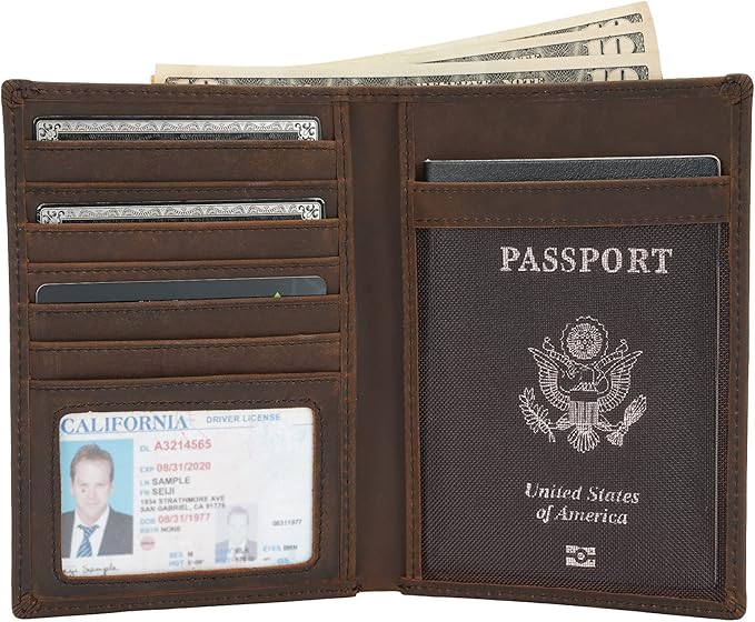 Polare Luxury RFID Blocking Leather Passport Holder Travel Wallet For Men and Women (Dark Brown Compass)