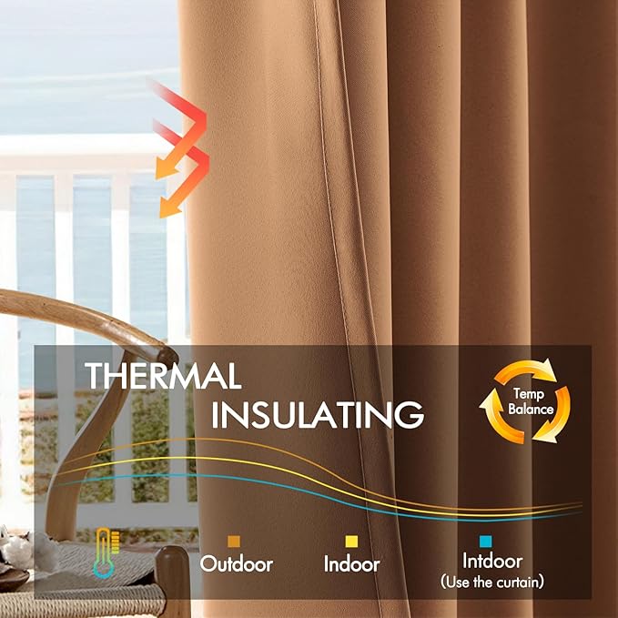 ANRODUO Back Tab Blackout Curtains for Bedroom Living Room, Rod Pocket Pinch Pleated Thermal Insulated Room Darkening Curtains 54 Inches Long 2 Panels, Brown, 42 x 54 Inch