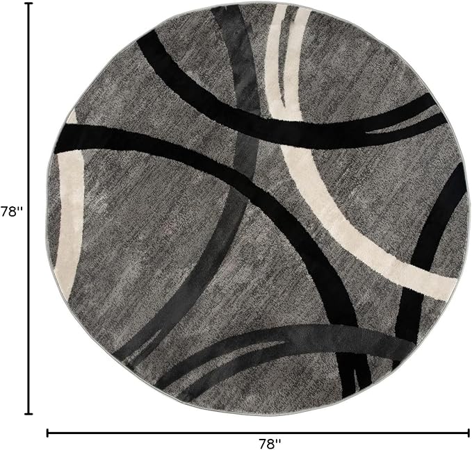 Rugshop Modern Wavy Circles Design 6' 6" (6' 6" Diameter) Gray