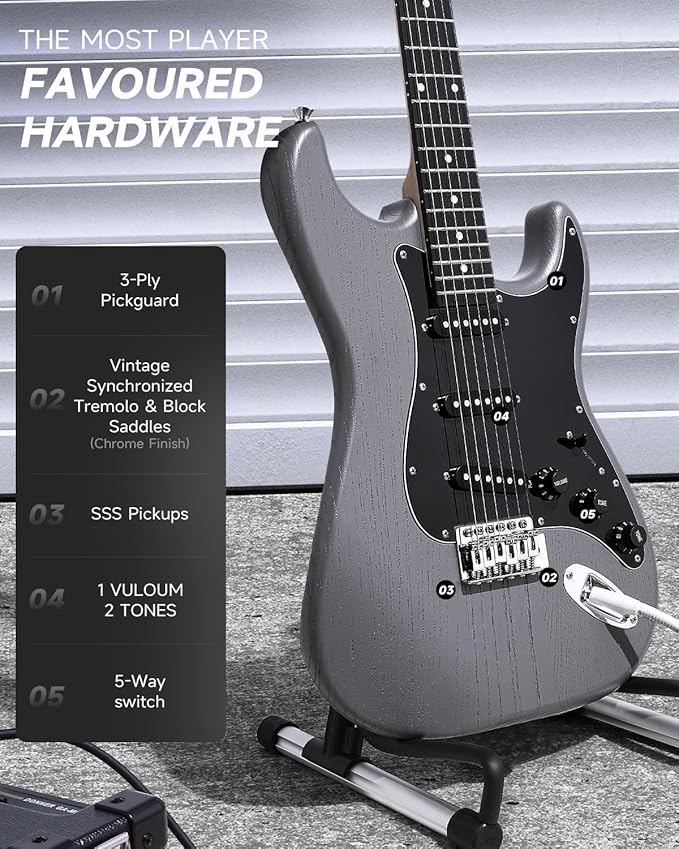 DONNER DST-80 Electric Guitar 39” Beginner Electric Guitar Kit with Amp, Classic SSS Pickup Complete with Gig Bag, Tuner, Capo, Strap, Picks, and Free Online Lessons