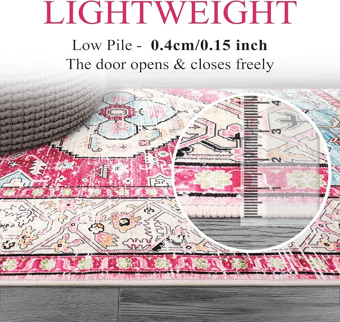 Lahome Boho Round Rug - 5Ft Washable Area Rug, Non-Slip Small Bathroom Rug, Lightweight Bedroom Throw, Oriental Distressed Print Carpet for Entryway, Sofa, Nursery, Kids Room