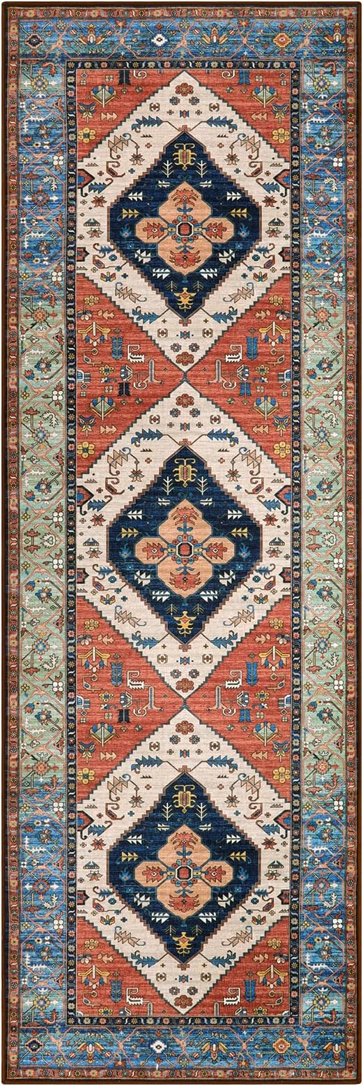 Lahome Boho Hallway Runner Rug - 2x6 Kitchen Runner Rugs Non Skid Washable Non-Slip Laundry Room Rug Throw Low-Plie Bathroom Oriental Distressed Carpet for Entrance Bedroom Living Room