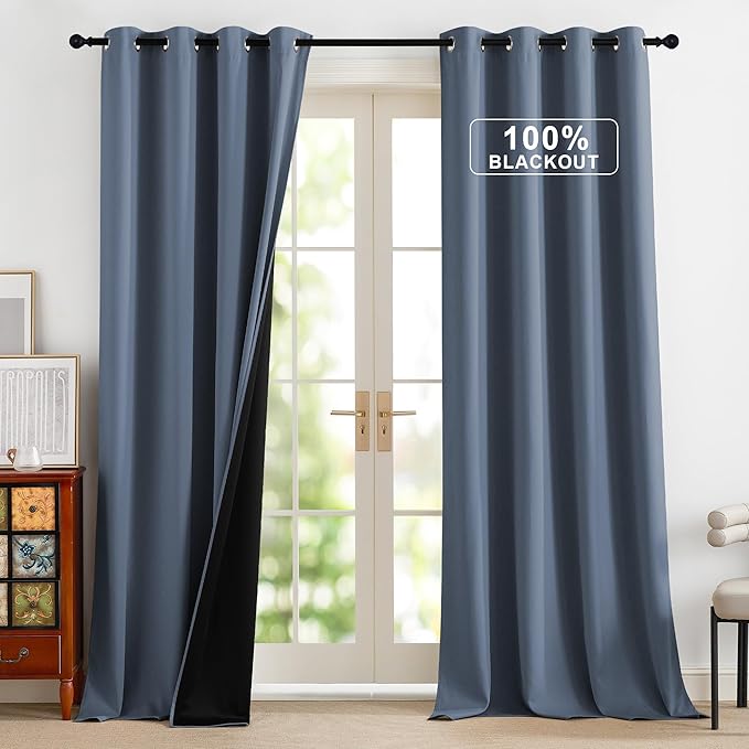 NICETOWN 100% Blackout Curtains for Bedroom, Total Blackout Thermal Insulated Grommet Window Curtains & Drapes 96 Inch Length for Living Room, 2 Panels, Stone, 52 x 96 Inch