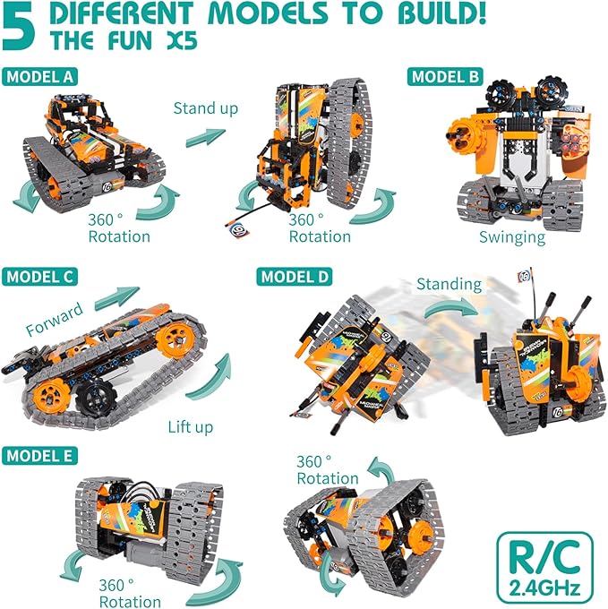 5 in 1 STEM Remote Control Building Kit, 392Pcs Blocks Erector Projects Set Toys for Kids Age 8-12, Build a Tank/Robot/AVT DIY Science Educate 6 7 9 10 11 Years Old for Boys & Girls Gift Ideas