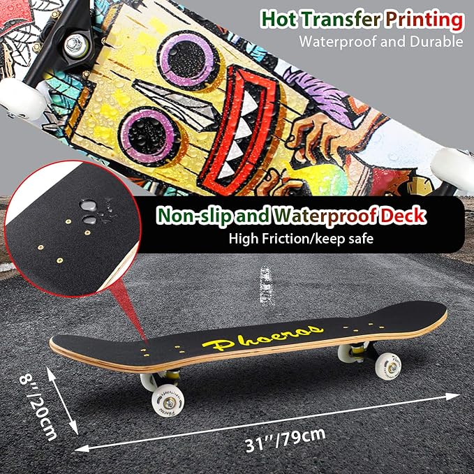 Easy_Way Complete Skateboards- Standard Skateboards for Beginners Kids Boys Girls Teenager- 31''x 8''Canadian Maple Cruiser Pro Skate Board, Skateboards