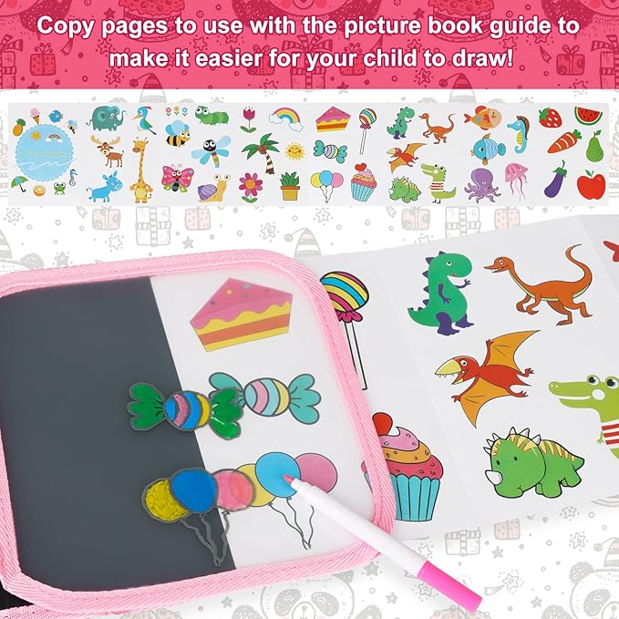 Erasable Book Doodle Set for Kids,Reusable Magic Drawing Book for Kids with 12 Watercolor Pens 14 Page Drawing,Road Trip Car Game Writing Painting Set for Boys and Girls (Panda)