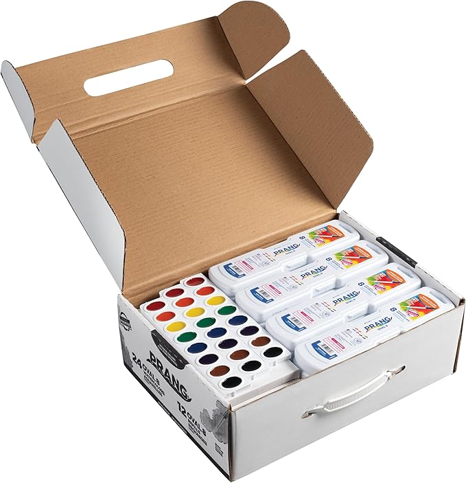 Prang Oval Pan Watercolor Set Master Pack, 8 Assorted Colors, 12 Refill Trays, 24 Paint Sets