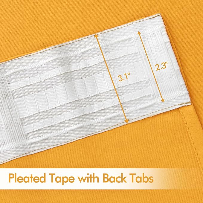 MIULEE Yellow Back Tab Blackout Curtains 102 Inch Long 2 Panels Set for Bedroom, Rod Pocket/Pinch Pleated Thermal Insulated Living Room Darkening Light Blocking Floor to Ceiling Drapes