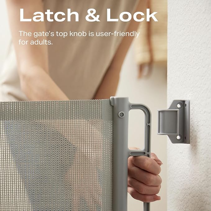 Cumbor 76" Wide Long Retractable Safety Gates for Stairs, Mesh Dog Gate for The House, 34" Tall Extra Wide Pet Gate for Dogs, Long Gates for Doorways, Hallways, Indoor/Outdoor(Gray)