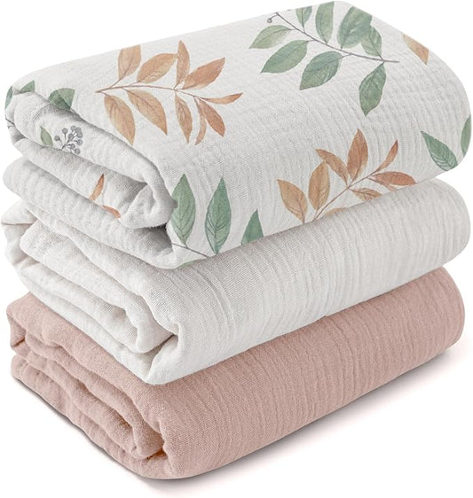 Muslin Swaddle Blankets for Newborn, 3 Pack Breathable Soft Receiving Blanket, Large 38 x 40 inches Swaddle Wrap Burping Clothes Diapers, Essentials Infant Shower Items, Toddler Gift (Gentle Colors)