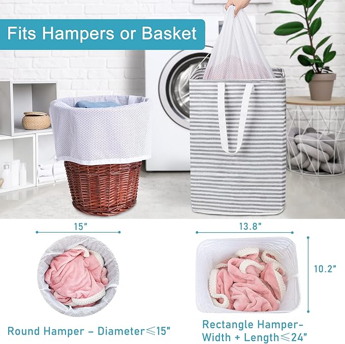 Polecasa Heavy Duty Diamond Mesh Laundry Bags, 24 x 36 inches Large Mesh Laundry Bag with Drawstring Closure and ID Tag, Laundry Hamper Liner, Laundry bag for College, Travel, Sports, Dorms,White