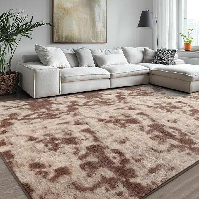 Kimicole 4x6 Washable Area Rugs for Bedroom Living Room, Low Pile Ulta-Thin Solid Color Rug, Non-Slip Soft Fluffy Carpet for Nursery Kids Room Dorm Room Home Decor (Brown)