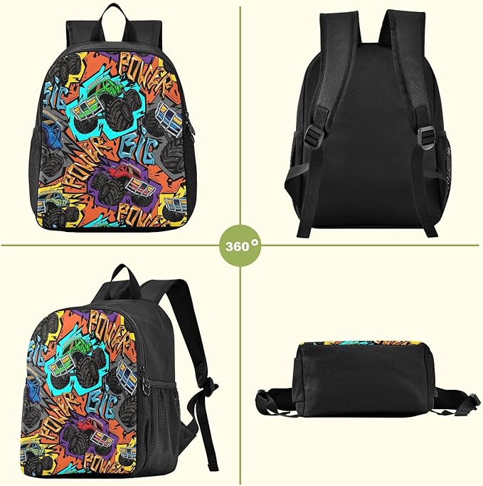 Monster Truck Car Toddler Backpack Waterproof Mini Backpack Boys/Girls Cute Small Backpack Kindergarten Pre School Bags 13 Inch