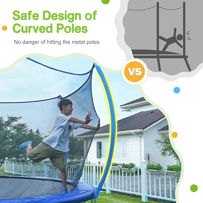 Zupapa 1500LBS Weight Capacity No-Gap Design 16 15 14 12 10FT Trampoline for Kids with Safety Enclosure Net Outdoor Backyards Trampolines with Non-Slip Ladder for Children Adults Family