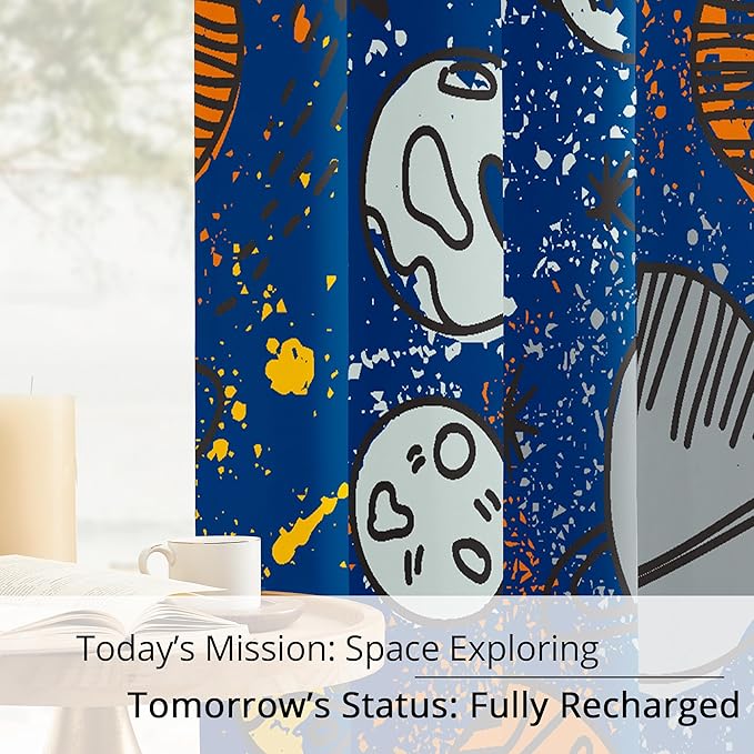 Kids Space Planet Blackout Curtains - 100% Blackout, Thermal Insulated, Noise Reducing, Perfect for Kids Room and Nursery, 2 Panels (Space-is-Great, W52×L84)