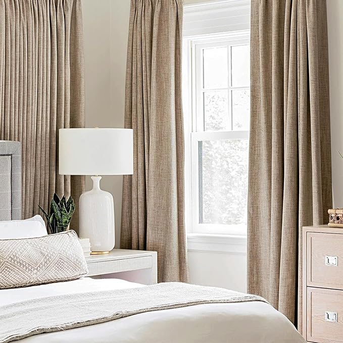 MIULEE 100% Blackout Linen Textured Curtains for Bedroom Solid Thermal Insulated Copper Brown Grommet Room Darkening Curtains & Drapes Luxury Decor for Living Room Nursery 52 x 45 Inch (2 Panels)