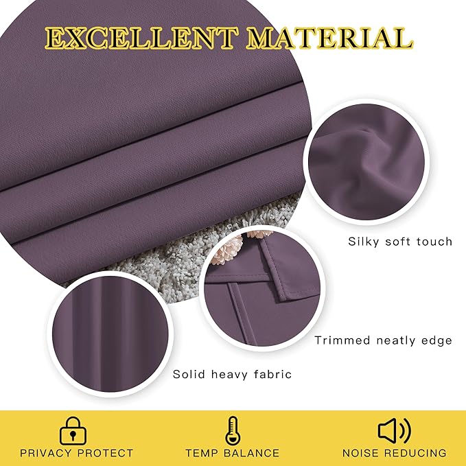 NICETOWN Plum Curtains and Drapes for Living Room - Extra Long Room Darkening Thermal Insulated Solid Window Blackout Draperies (Plum, 1 Pair, 52 x 95-Inch)
