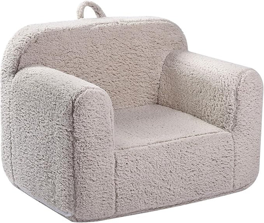 Kids Snuggly-Soft Sherpa Chair, Cuddly Toddler Foam Chair for Boys and Girls, Light Grey