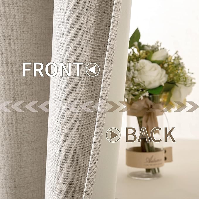 MIULEE 90 Inches Linen Textured Curtains for Bedroom 100% Blackout Thermal Insulated Natural Grommet Room Darkening Curtains & Drapes Luxury Decor for Living Room Nursery 52 x 90 Inch (2 Panels)